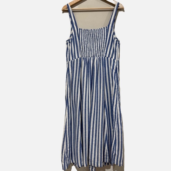 OLD NAVY Fit & Flare Linen-Blend Midi Dress Striped Coastal Preppy Size Large - Picture 7 of 12